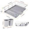 3Pcs Dish Drainer Drying Rack Set Drainer Drain Board Dish Rack K W/ Plastic Cutlery Holder Drain Board