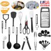 23Pcs Kitchen Utensil Set Stainless Steel Nylon Heat Resistant Cooking Utensil Tool Kit W/ Grater Scraper Tongs Whisk Can Bottle Opener Pizza Cutter V