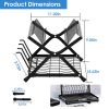 2 Tier Dish Drying Rack With Cup Holder Foldable Dish Drainer Shelf For Kitchen Countertop Rustproof Utensil Holder With Drainboard Black
