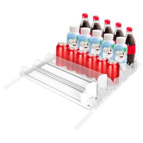 Drink Organizer For Fridge Spring Loaded Beverage Dispenser Width Adjustable Drink Holder With Automatic Pusher Glide 5 Rows Hold Up To 25 Cans Bottle