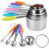 12Pcs Measuring Cups Spoons Set Stainless Steel Kitchen Measurement Tool For Cooking Baking Dry Spices Liquid Ingredients Easy To Read Markings