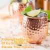 4Pcs Moscow Mule Mugs 18Oz Copper Plating Cocktail Cup Set With Straws Stainless Steel Lining Hammered Cups For Wine Beer Cocktail Cold Drinks