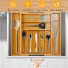 Bamboo Drawer Divider Kitchen Expandable Cutlery Tray Organizer Utensil Holder W/ Grooved Dividers