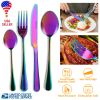 4-Piece Flatware Set Stainless Steel Silverware Cutlery Kitchen Utensil Set W/ Fork Knife Tea Spoon For Home Kitchen Hotel Restaurant