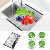 Extra Large Stretchable Roll Up Dish Drying Rack With 2 Removable Utensil Baskets Foldable Over Sink Stainless Steel Dish Drying Rack 12.59In To 23.22