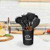 11Pcs Silicone Cooking Utensil Set Heat Resist Wooden Handle Silicone Spatula Turner Ladle Spaghetti Server Tongs Spoon Egg Whish Kitchenware Set W/ H