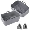 Reusable Air Fryer Silicone Pot Rectangle Replacement Of Parchment Liners 2 Basket Pans With 1 Pair Of Mittens For 6-8 Quart Oven Air Fryer