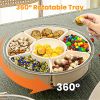 2Pcs Divided Serving Tray With Lid And Handle 360° Rotatable Snack Box Container With 6 Dividers Clear Portable Snack Platters For Fruit Candy Nut Sna