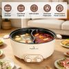6L/1.59Gal Electric Hot Pot With Divider And Lid 2000W Stainless Steel With 2 Heat Settings Independent Control Overheat Protection Ladle & Slotted Sp