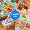2Pack Airtight Fruit Storage Containers 4-Compartment Food Storage Containers Fruit Vegetable Organizers With 8 Removable Colanders For Fridge Picnic