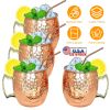 4Pcs Moscow Mule Mugs 18Oz Copper Plating Cocktail Cup Set With Straws Stainless Steel Lining Hammered Cups For Wine Beer Cocktail Cold Drinks