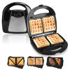 5 In 1 Electric Sandwich Maker Waffle Panini Press Grill Mini Donut Egg Roll With Removable Non-Stick Plates Cool Touch Handle For Breakfast Steak Toa
