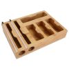 6 In 1 Plastic Wrap And Foil Organizer For Gallon Quart Sandwich Snack Ziplock Bag Bamboo Dispenser With Cutter Kitchen Drawer Storage