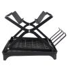 2 Tier Dish Drying Rack With Cup Holder Foldable Dish Drainer Shelf For Kitchen Countertop Rustproof Utensil Holder With Drainboard Black