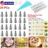 24Pcs Cake Decorating Supplies Kit Stainless Steel Diy Baking Supplies Icing Tips With Pastry Bags & Disposable Coupler & Storage Case