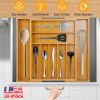 Bamboo Drawer Divider Kitchen Expandable Cutlery Tray Organizer Utensil Holder W/ Grooved Dividers