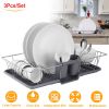 3Pcs Dish Drainer Drying Rack Set Kitchen Dish Rack Countertop Storage Rack W/ Plastic Cutlery Holder Drain Board