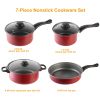7Pcs Nonstick Cookware Set Nonstick Pots Pans Kitchenware Set With 2 Sauce Pans 1 Fry Pan 1 Casserole 3 Lids Indoor Outdoor Use