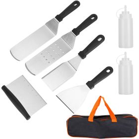 7Pcs Griddle Accessories Kit Stainless Steel Bbq Grilling Utensil Tools Outdoor Barbecue Griddle Spatulas Set For Backyard Party Tailgating Camping
