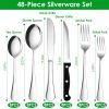 48-Piece Silverware Set Stainless Steel Flatware Cutlery Set Tableware Eating Utensils For 8 With Knife Fork Spoon Dishwasher Safe For Home Kitchen Re