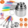 12Pcs Measuring Cups Spoons Set Stainless Steel Kitchen Measurement Tool For Cooking Baking Dry Spices Liquid Ingredients Easy To Read Markings