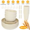 48Pcs Wheat Dinnerware Set Reusable Plastic Dinnerware Set Service For 6 Unbreakable Kitchen Cups Plates And Bowls Sets Dishwasher Microwave Freezer S