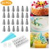 24Pcs Cake Decorating Supplies Kit Stainless Steel Diy Baking Supplies Icing Tips With Pastry Bags & Disposable Coupler & Storage Case