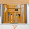 Bamboo Drawer Divider Kitchen Expandable Cutlery Tray Organizer Utensil Holder W/ Grooved Dividers