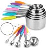 12Pcs Measuring Cups Spoons Set Stainless Steel Kitchen Measurement Tool For Cooking Baking Dry Spices Liquid Ingredients Easy To Read Markings