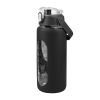 64Oz Glass Water Bottle Sports Water Bottle Motivational Water Bottle Water Intake Tracker Bottle With Straw Time Marker Silicone Sleeve Handle For Gy