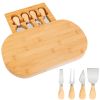 Oval Bamboo Cheese Board Knife Set Wooden Cheese Serving Platter Tray With 4 Stainless Steel Knives Pull-Out Storage Drawer For Wedding Birthdays
