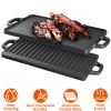 1Pack 16.54In Cast Iron Griddle Plate Reversible Grill Pan Double Sided Used W/ Handles For Gas Stove Ceramic Oven Campfire