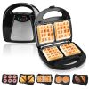5 In 1 Electric Sandwich Maker Waffle Panini Press Grill Mini Donut Egg Roll With Removable Non-Stick Plates Cool Touch Handle For Breakfast Steak Toa
