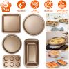 5Pcs Nonstick Bakeware Set Baking Tray Ovenware Sheet Kit W/ 6-Cup Muffin Pan Square Pan Loaf Pan Pizza Pan Live Bottom Round Cake Pan