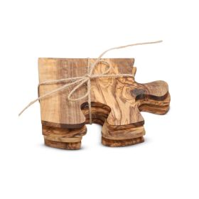 Olive Wood Coaster Puzzle 4-Pcs Set - Unique Interlocking Drink Coasters for Wooden Table Protection