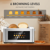 4-piece ultra-wide long-slot toaster with silver dual-control bread machine. Features 4×1.5-inch slots, LED touchscreen display