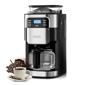 Coffee Maker with Grinder, 12 Cup Coffee Machine, Grind and Brew Coffee Maker with 3 Brew Strength Control, 24-Hour Timer for Auto Brew