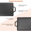 1Pack 16.54In Cast Iron Griddle Plate Reversible Grill Pan Double Sided Used W/ Handles For Gas Stove Ceramic Oven Campfire