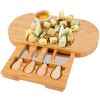 Oval Bamboo Cheese Board Knife Set Wooden Cheese Serving Platter Tray With 4 Stainless Steel Knives Pull-Out Storage Drawer For Wedding Birthdays