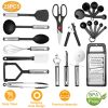 23Pcs Kitchen Utensil Set Stainless Steel Nylon Heat Resistant Cooking Utensil Tool Kit W/ Grater Scraper Tongs Whisk Can Bottle Opener Pizza Cutter V