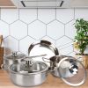 Stainless Steel Cookware Set Fast Even Heat Induction Pots Pans Set Dishwasher Safe With 2.7/3.7 Quart Stockpot 2 Quart Saucepan 9.17In Frying Pan