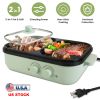 Electric Hot Pot With Grill 2-In-1 Hot Pot And Frying Pan Portable Non-Stick Pot And Griddle Electric Cooker Pot With Glass Lid Fast Heating For 1-2 P