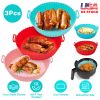 3Pcs Reusable Foldbale Air Fryer Silicone Pot 464°F Heat Resistant Round Replacement Of Parchment Liners 3 Food Grade Baking Basket Pans For 4+Quart A