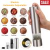 Electric Salt Pepper Grinder With Light Adjustable Coarseness Stainless Steel Salt Pepper Shaker Battery Operated Pepper Grinder Mill Easy Refill And