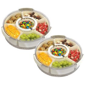 2Pcs Divided Serving Tray With Lid And Handle 360° Rotatable Snack Box Container With 6 Dividers Clear Portable Snack Platters For Fruit Candy Nut Sna