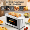 4-piece ultra-wide long-slot toaster with silver dual-control bread machine. Features 4×1.5-inch slots, LED touchscreen display