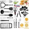 23Pcs Kitchen Utensil Set Stainless Steel Nylon Heat Resistant Cooking Utensil Tool Kit W/ Grater Scraper Tongs Whisk Can Bottle Opener Pizza Cutter V