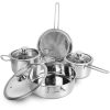 Stainless Steel Cookware Set Fast Even Heat Induction Pots Pans Set Dishwasher Safe With 2.7/3.7 Quart Stockpot 2 Quart Saucepan 9.17In Frying Pan