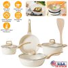 Kitchen Cookware Set Pots And Pans Set White Nonstick Granite Coating Dishwasher Safe Fast Even Heat Induction Frying Pan Stockpot Sauce Pan