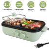 Electric Hot Pot With Grill 2-In-1 Hot Pot And Frying Pan Portable Non-Stick Pot And Griddle Electric Cooker Pot With Glass Lid Fast Heating For 1-2 P